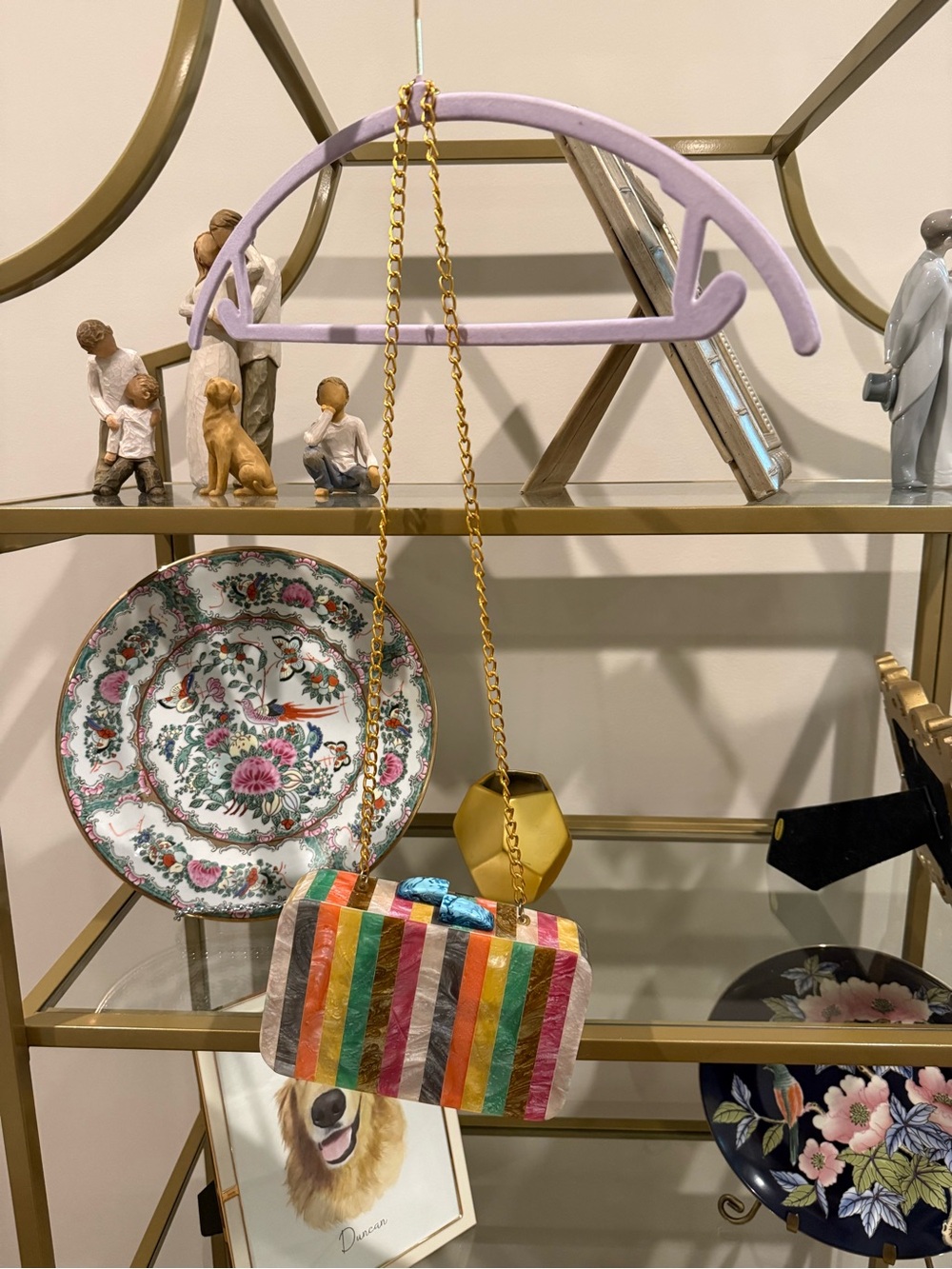 Anthropologie Rainbow Striped Clutch with Gold Chain